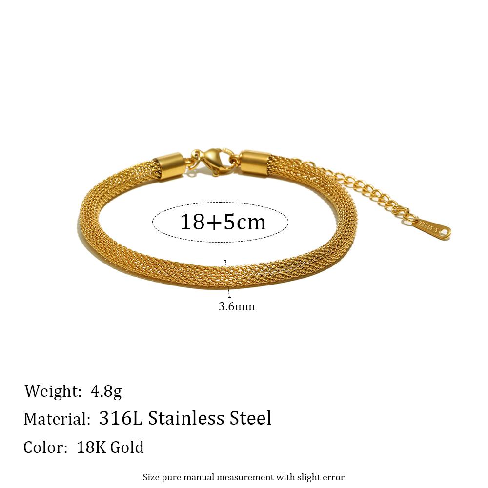 Hot Selling European and American Fashion Jewelry New Design Stainless Steel 18K Gold Plated Simple Round Mesh Chain Bracelet