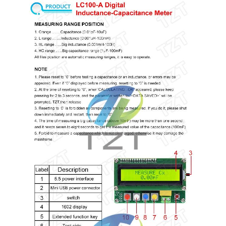 1/3pcs LC-100A Digital LCD Capacitance Inductance Meter LC Meter 1pF-100mF 1uH-100H LCD Display High Precision Fully functional