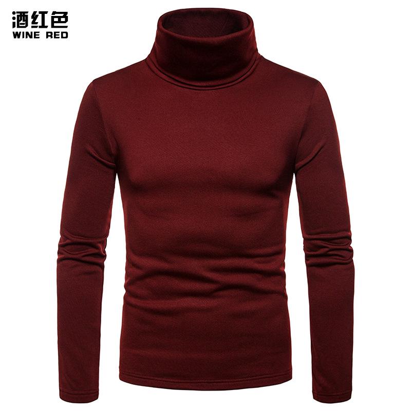 Men S Plus Size Fitted High Neck Long Sleeve Solid Color T Shirt