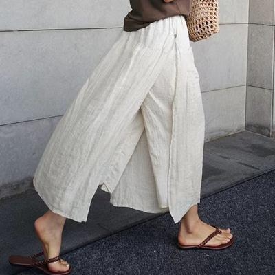 Linen Split Culottes Women's Spring and Summer Loose Casual Nine-point Pants Fake Two-piece Cotton and Linen Wide-leg Trouser Skirt