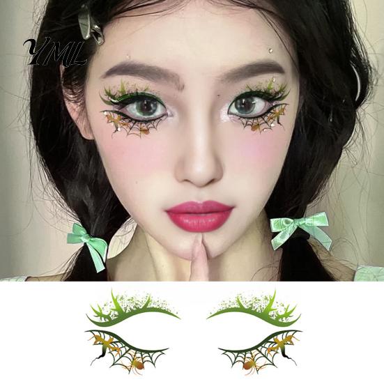 Vodotěsné obličejové tetování Halloween dočasné pro ženy, sada make-upu s dýní a pavučinou, samolepky na oční art, dekorace na maškarní ples, karneval, cosplay