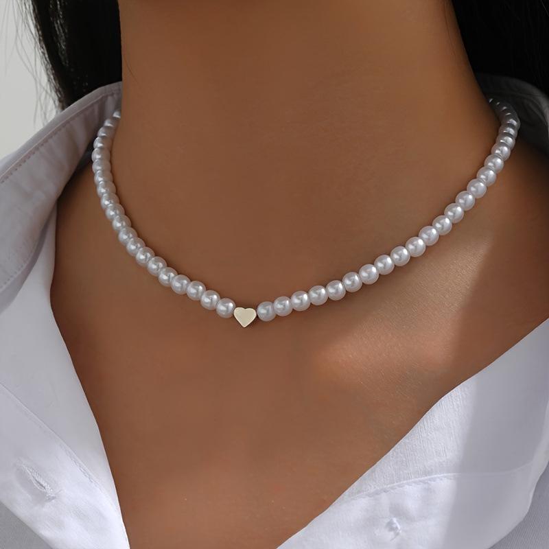 Temperament Pearl Love Necklace Women s Simple Short Retro Fashion Versatile Imitation Pearl Bead Necklace 1Pcs белый