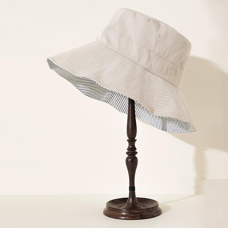 

Двусторонняя солнцезащитная шляпа женская быстросохнущая водонепроницаемая шляпа-ведро с большими полями для активного отдыха, защиты от УФ-лучей, полосатая шляпа double-sided wear/adjustable/average size