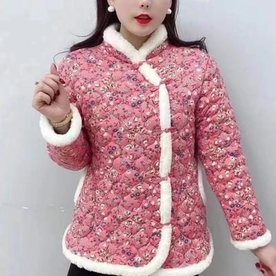 Dam Vinter Bomullsjacka Blommönster Ärmlös Kinesisk Etnisk Stil Färgmatchning Vadderad Tjock Plysch Varm Enkelknäppt Dam Plus Size Jacka