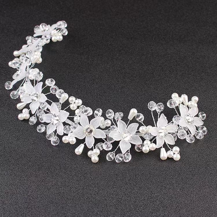 Korean Faux Pearl Flower Headband - Elegant Bridal Hair Accessory
