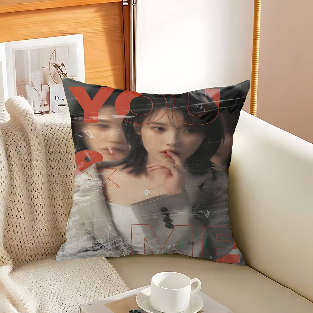 Korean Singer-Songwriter I-Iu Pillow Gift Home Office Decoration Pillow Bedroom Sofa Car Cushion Coverpillow Case Peach skin 18*18(CM)-1Pcs