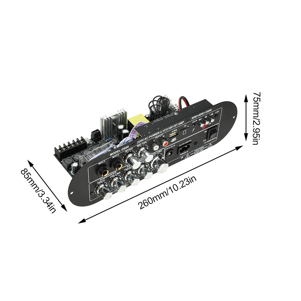 D800 2.1-Channel Bluetooth Amplifier Board 50W+50W+100W High-Power Output with Bluetooth 5.0 AUX+MIC FM+USB+TF Card