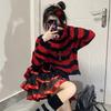 Striped Gothic Sweaters Women Ripped Holes Loose Knitted Pullover Frayed Fairy Grunge Jumpers Streetwear Lolita