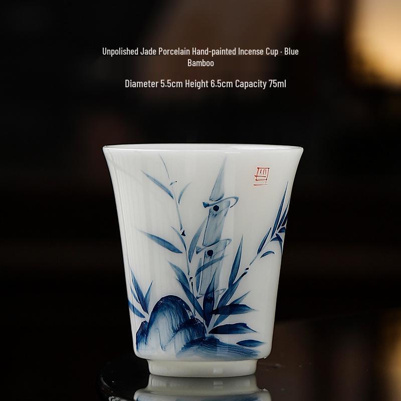 Hand-Painted Raw Jade Porcelain Tea Cup - Underglaze Blue and White Kung Fu Single Cup