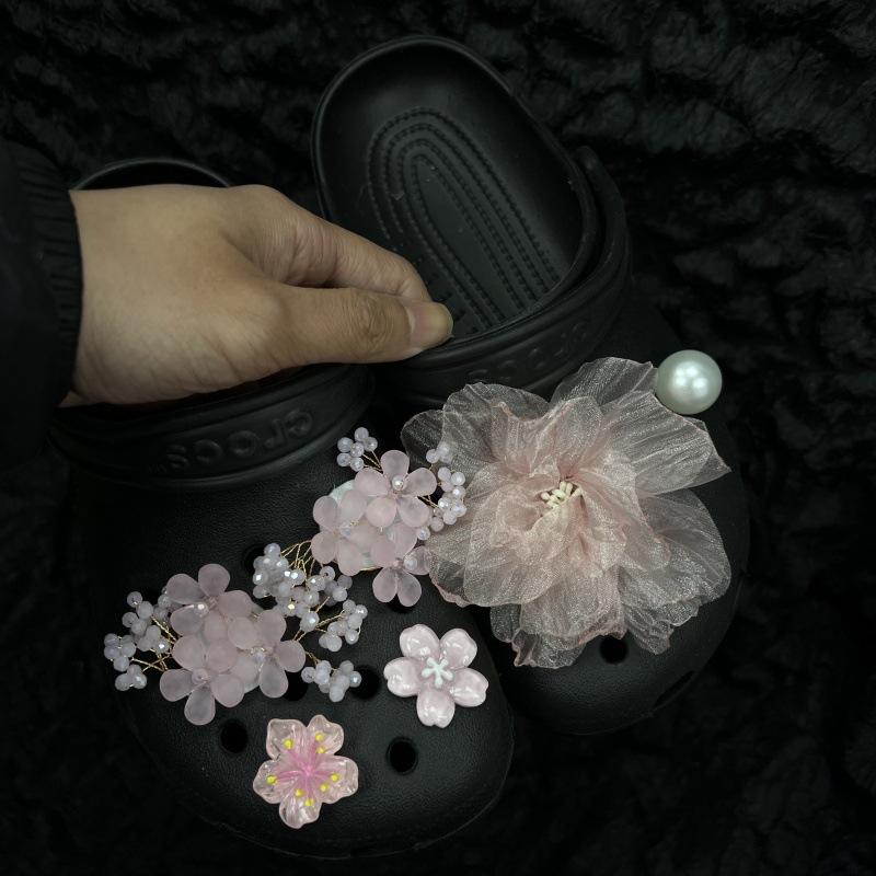 2025 New Model, Pink Series, Romantic Cherry Blossom Shoe Buckle, Pearl Flower Shoe Flower, Detachable, DIY, Summer, Beautiful Shoe Matching