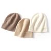 Cashmere Autumn and Winter New Style Women's High End Solid Color Knitted Outdoor Warm Heavyweight Cross Striped Casual Hat