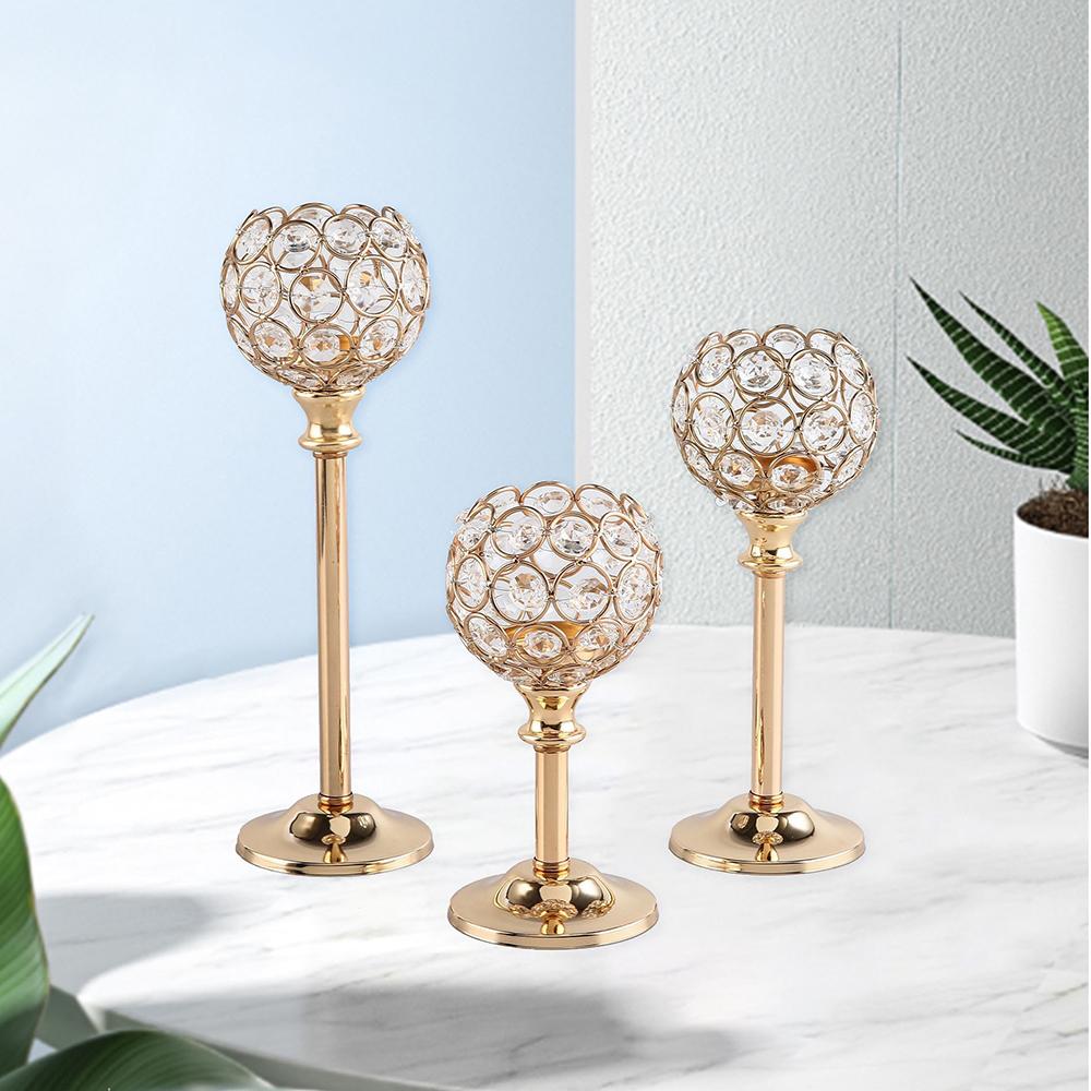 Medium Size European Mini Crystal Candlestick Electroplated Candle Holder Table Decoration for Candlelight Dinner