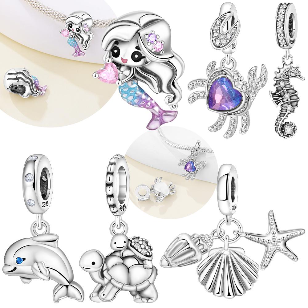 Originalcopper Love Heart Crab Pendant Sea Star Turtle Dolphin Charms Beads Fit Bracelet Women Jewelry Diy Valentine Gift