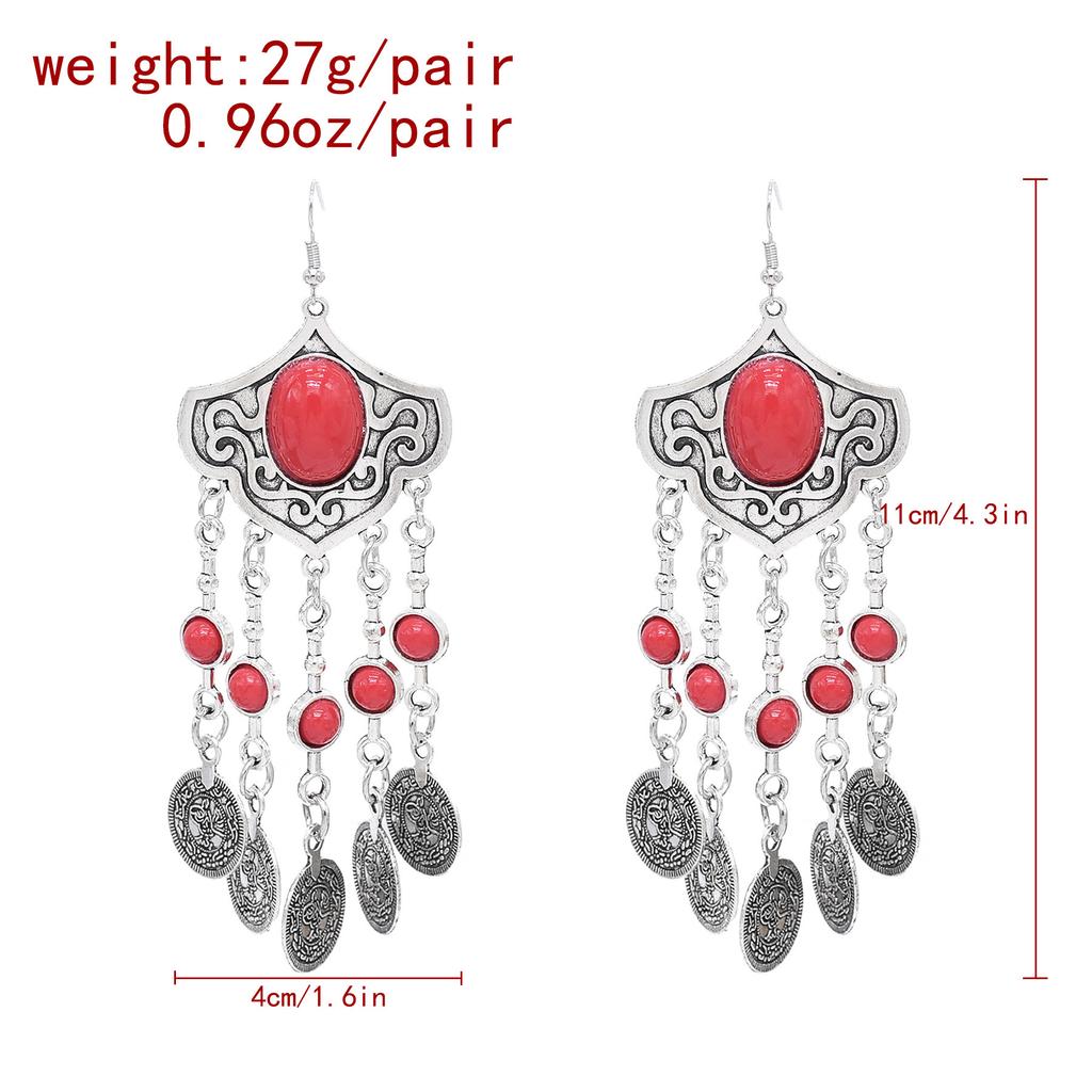 Ancient Silver Alloy Earrings, Xinjiang Ethnic Style Jewelry, Turkish Coins, Women's Fringed Earrings.