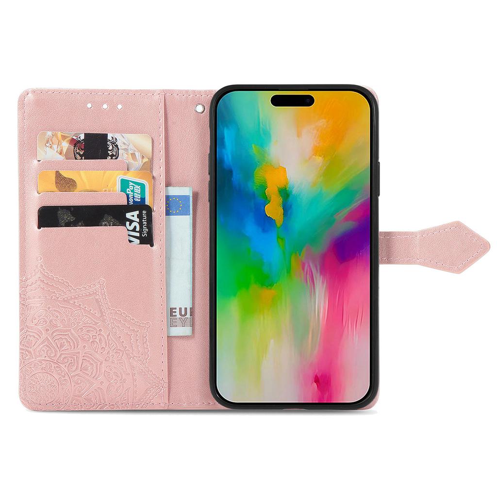 For iPhone 16 Plus Case Mandala Embossed Design Leather Wallet Phone Cover