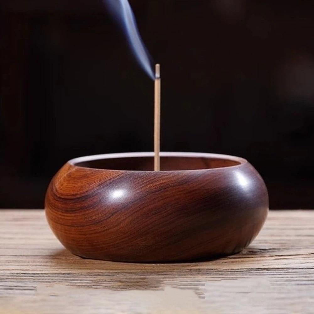 Handcrafted Wooden Incense Holder Solid Wood Bowl Shape Censer Stick Holder Desktop Decor