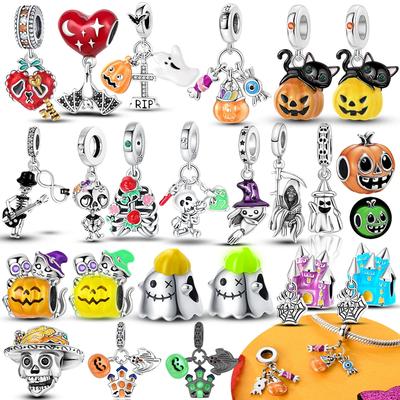 Citrouille d'Halloween en Cuivre Chariot Magique Sorcière Fantôme Charms Originaux Perles Convient Bracelet Bijoux Diy Cadeau d'Anniversaire Femme Collier