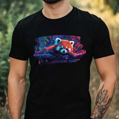 T-Shirt Herren Neon Roter Panda Motiv Baumwolle Größe XS Bis 5XL
