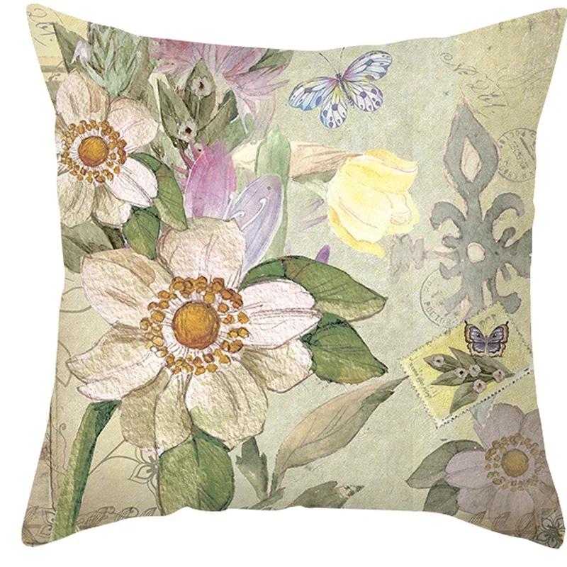 45x45cm Hot Selling Flower Ink Painting Polyester Pillowcase Cushion Cover Sofa Cushion Cover Home Pillowcase Decoration
