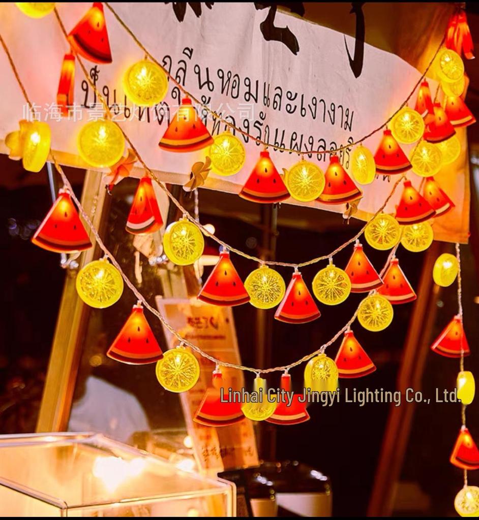 LED String Lights with Colorful Fruit and Lobster Designs, Battery/USB Powered.
