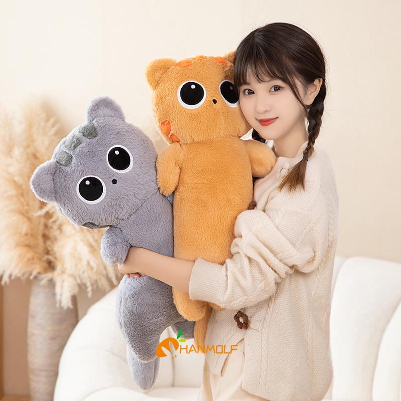 40/55/65cm Kawaii Cat Long Pillow Cartoon Animal Stuffed Doll Plush Toy Black Grey Brown Siamese Cats Sleeping Hug Plushie Gift