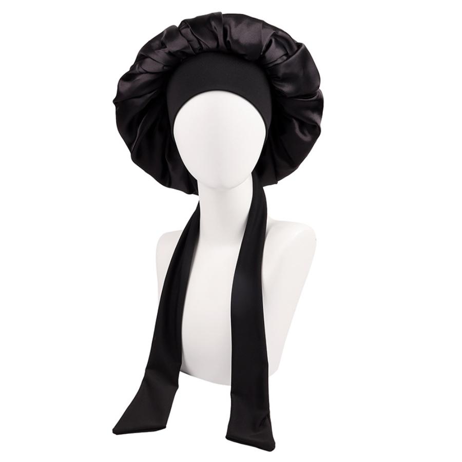 Neue Schlafmütze aus Satin für Damen mit dehnbarem Bindeband, elastische Nachtduschhaube, verstellbare Haarkopfbedeckung, Motorhaube, Turban