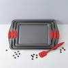 3 Pieces Rectangular Cooking Tray Red Silicone Handles Nonstick Thickened Carbon Steel