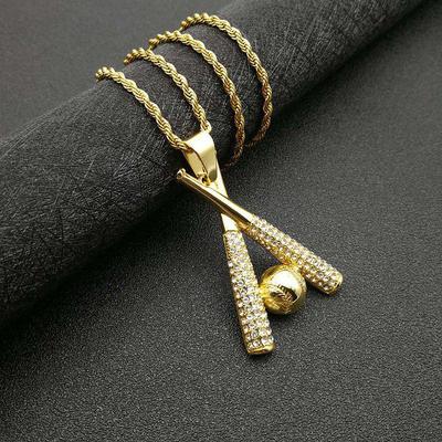 Gold-Plated Titanium Steel Diamond Baseball Pendant Necklace