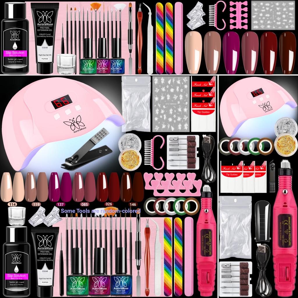 6-Color Nail Extension Gel Set Nail Lamp Nail Drill Dotting Pen Nail Art Tools Complete Kit