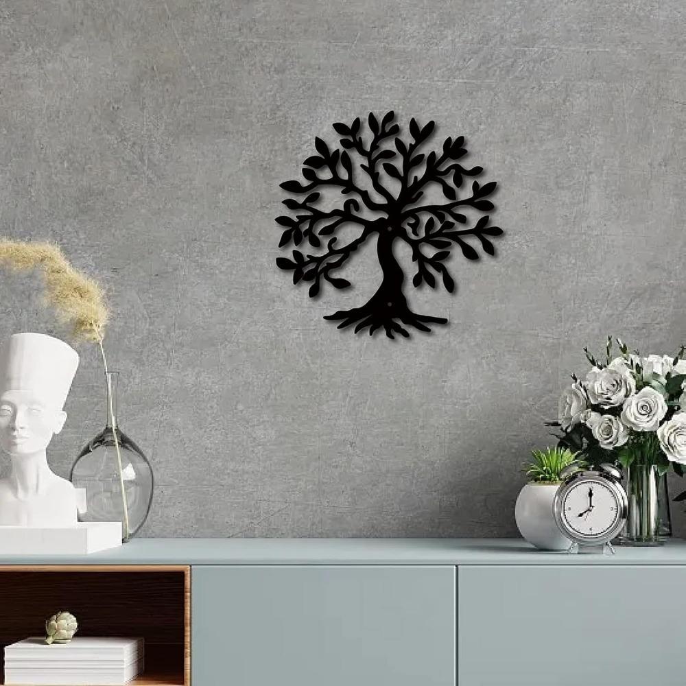 Tree of Life Black Metal Wall Art Rustic Iron Sculpture Home Decor Living Room Bedroom Decorative Hanging Ornament 12x12 Inch