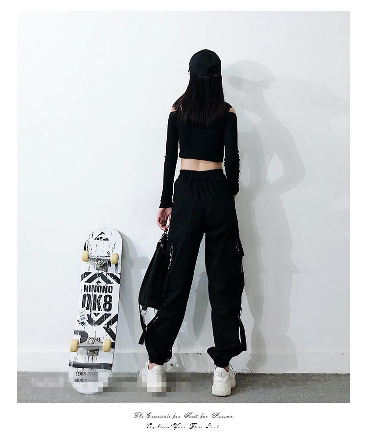 Women's Hip Hop Ankle-Tie Cargo Pants - Trendy Straight-Leg Loose Fit for Spring/Autumn