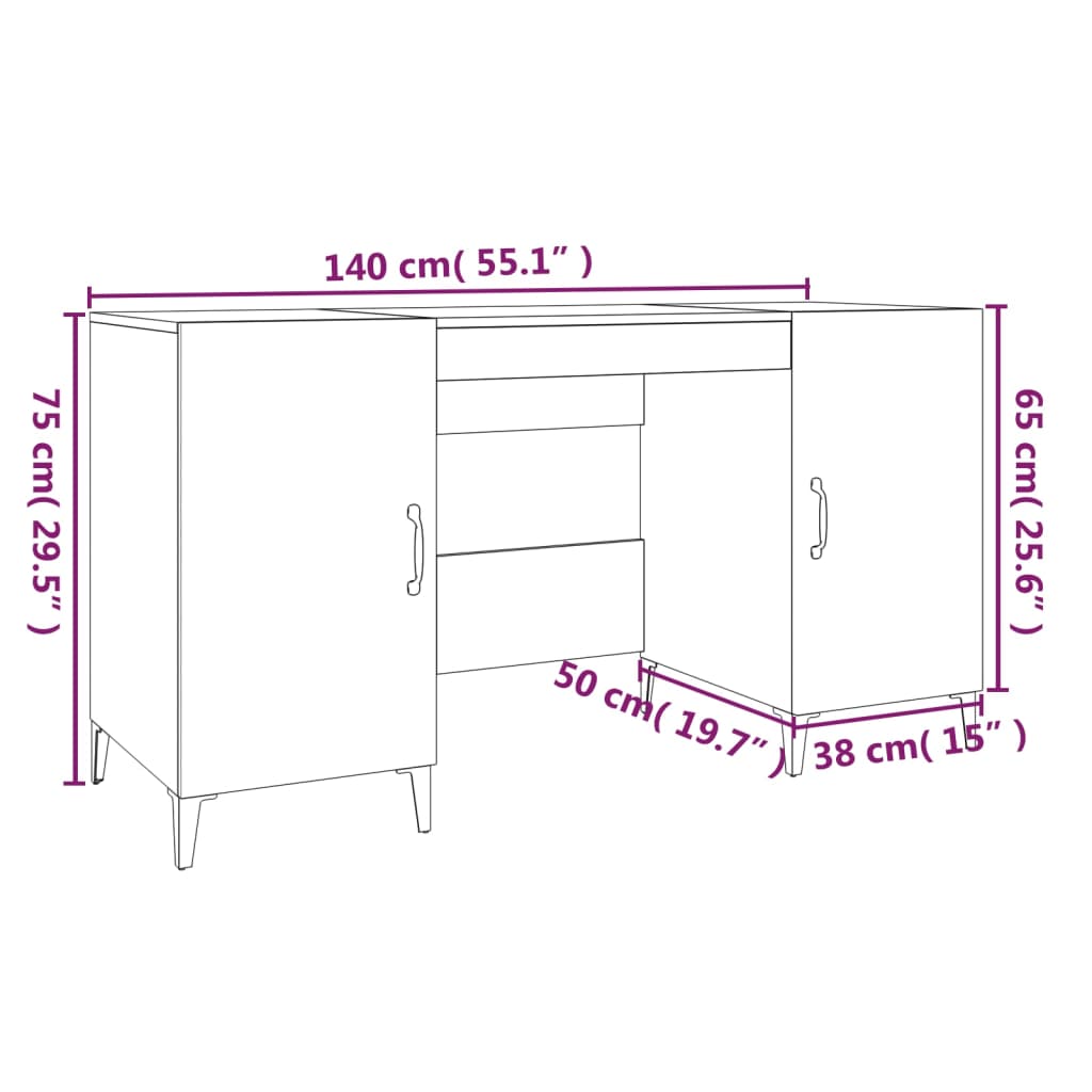 Desk Grey Sonoma 140 X 50 X 75 Cm Engineered Wood