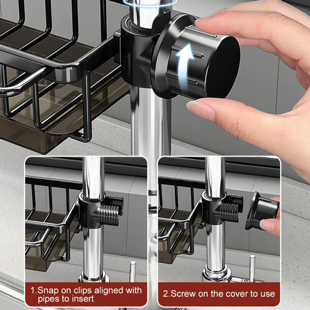Over Faucet Sink Caddy Organizer Aluminum Dish Sponge Holder Detachable Multifunction Organizer Rack Work with Round Water Pipe