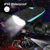 Wiederaufladbares USB-Fahrradscheinwerfer mit Hupe Wasserdichtes LED-Frontlicht für Mountainbike-Straßenfahrrad Nachtfahrradsicherheit