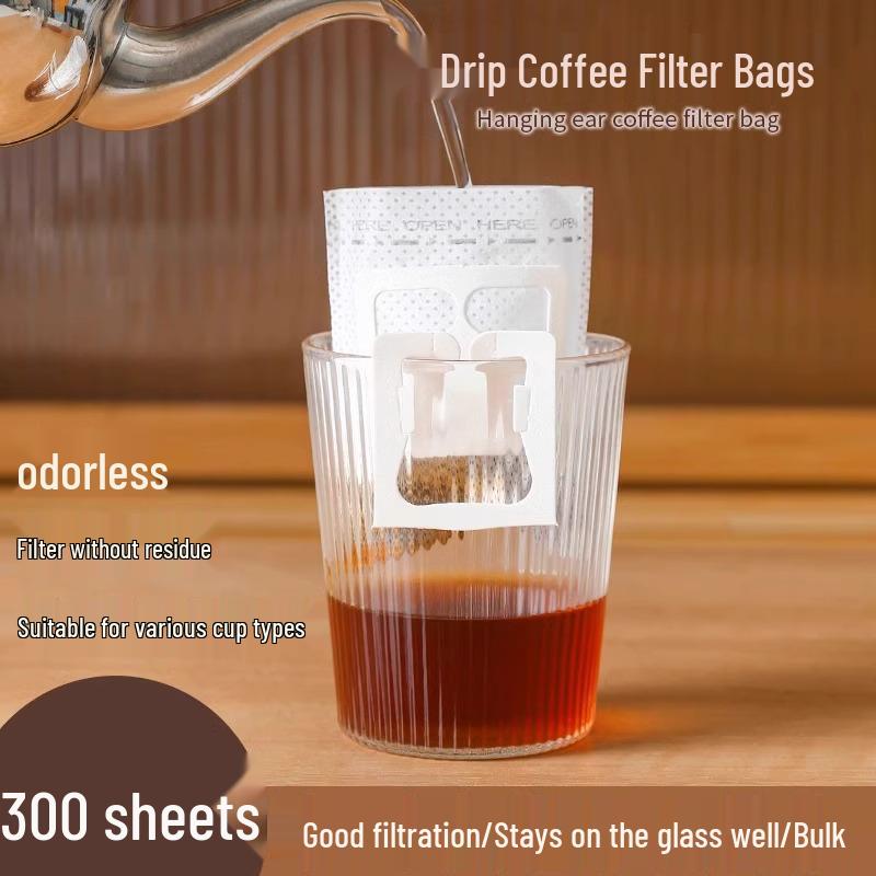 Hanging Ear Pour-Over Coffee Filter Bags with Storage – Conical Disposable Mesh, One-Piece Design