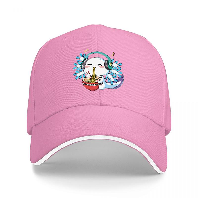 Cute Dragon Eating Noodles with Headphones Baseball Cap Music Food Theme Design Black Hat for Adults