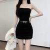 Elegant Strapless Bodycon Dress with Pleated Waist - Women's Autumn/Winter Style