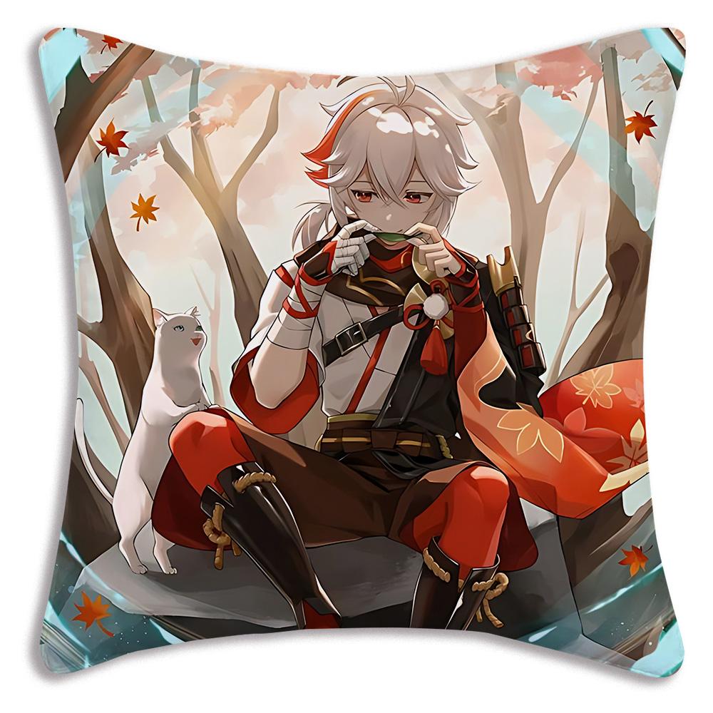Anime Genshin Impact Pillow Covers Cartoon Sofa Decorative Home Double-Sided Printing Short Plush Cute Cushion Cover