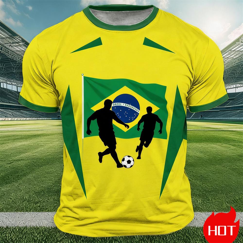 Brazil Flag Print T Shirt For Men Outdoor Sports Short Sleeve Tees Summer Loose O-neck Tops Fashion Brasil Football Fan T-shirts