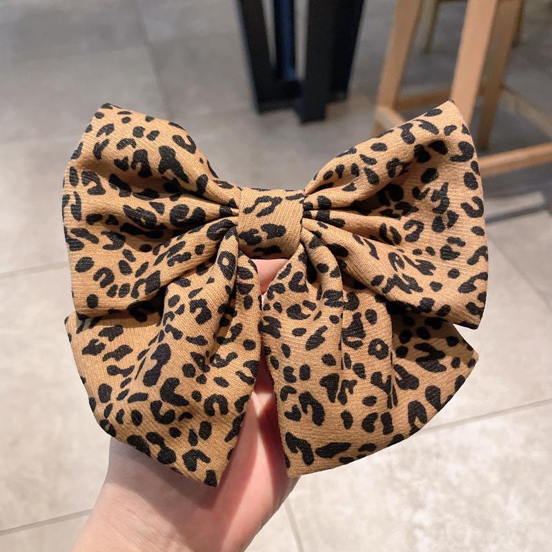 Sexy Leopard Print Bow Hair Clip Women Large Bowknot Satin Hairpin Barrettes Girls Ponytail Clip Hair Accessories Headwear Gift