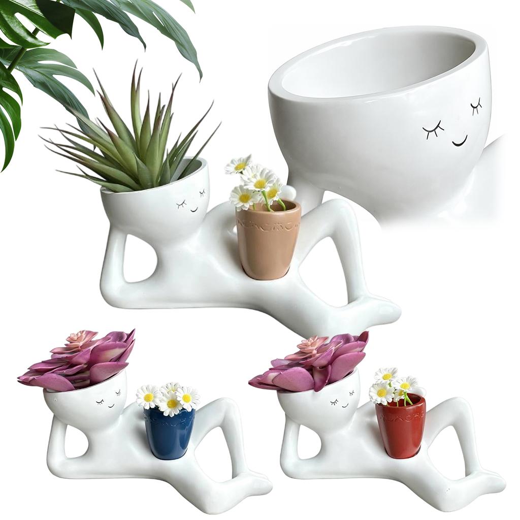 GOOD-Lazy Guy Planter Resinlazy Little Character Flowerpot Unique Lying Down Figure Planter Succulent Pot Home Garden Decoration