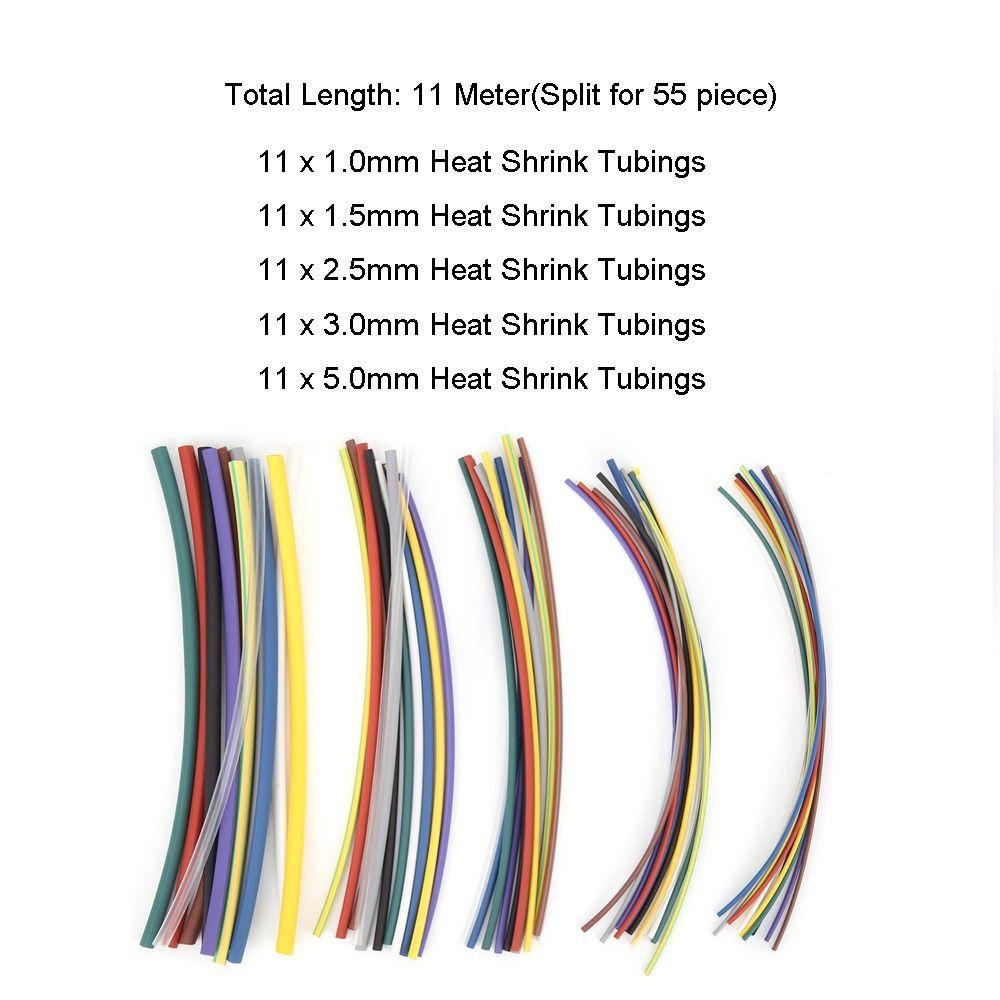 55 PCS 2:1 Ratio Heat Shrinkable Tube Polyolefin Colorful Heat Shrink Tubing Kit Durable 5 Sizes Shrink Wrap Tubing