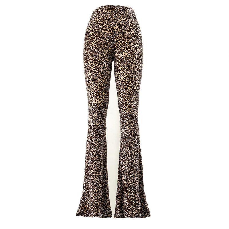

Новое поступление Леопардовый принт Модный Ретро принт Низкая посадка Облегающий крой Эластичная талия Хлопок Микроэластичные Брюки-колокол Брюки Женские Leopard print M