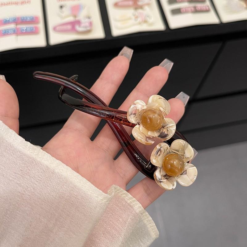 Elegant Flower Hairpin for Women Girl Simple Solid Plastic One Word Twist Clip Hairpin Shark Clip Headwear Hair Style Accessorie