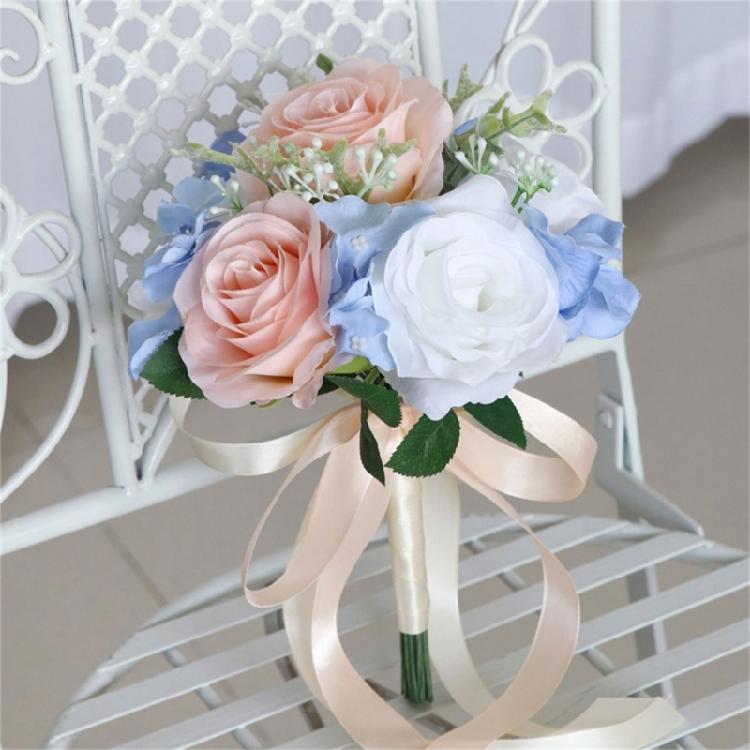 Wedding Artificial Blue Pink Flower Bouquet Supplies for Wedding Engagement Prop