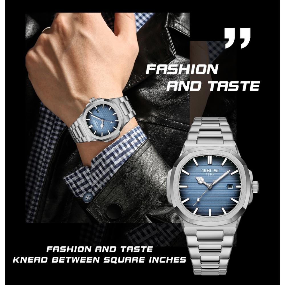 NIBOSI Luxury Man Wristwatch Waterproof Luminous Chronograph Watch for Men Stainless Steel Men's Quartz Watches