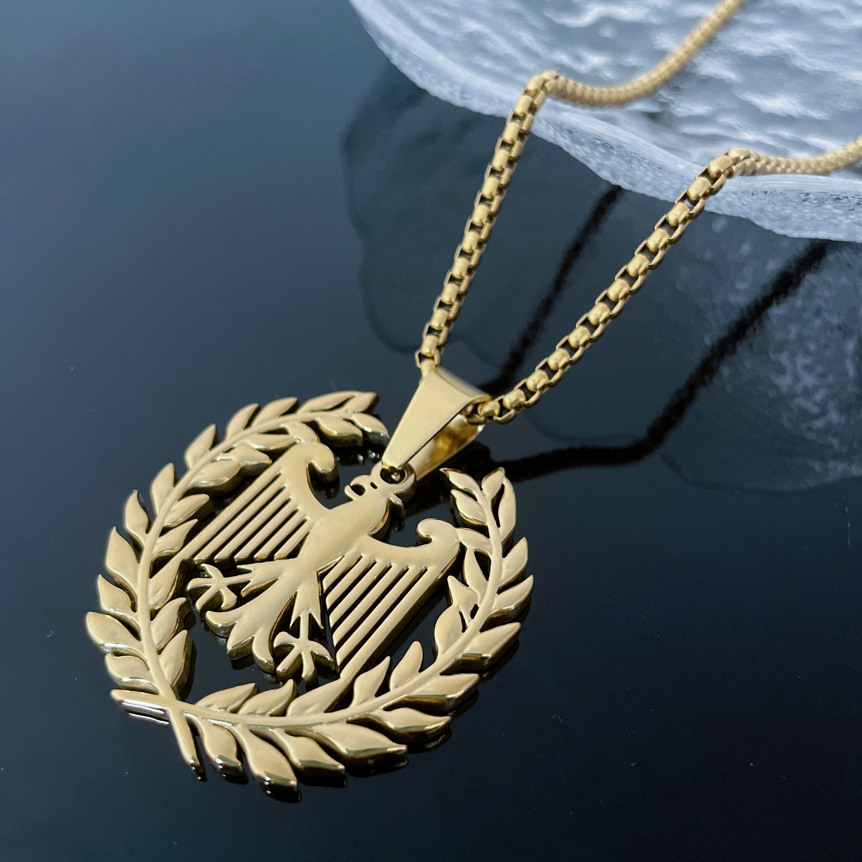 New German Eagle Arms Flag Pendant Necklace for Men Women Stainless Steel Germany Patriotic Jewelry Accessories Gifts 1pcs Pendant Only золотой