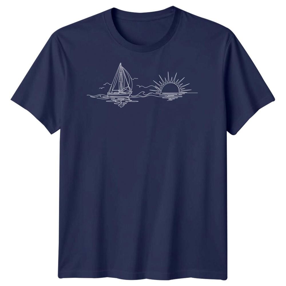 Segelboot Sonnenuntergang Segeln Reise Unisex T-Shirt Ozean Linienkunst
