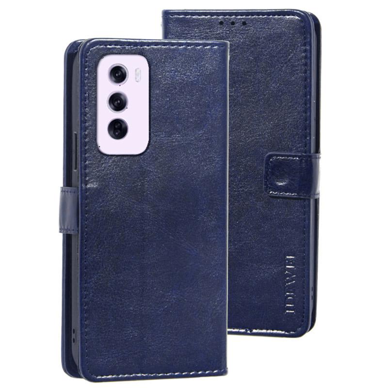 

For Oppo Reno12 Pro 5G (Global) Case Stand View Leather Phone Cover Crazy Horse Texture Dark Blue