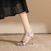 Summer New Open Toe Stiletto Sandals High Heels Plus Size and Width Silver Temperament Women's Shoes